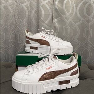 Puma Women's White and Brown Platform Sneakers